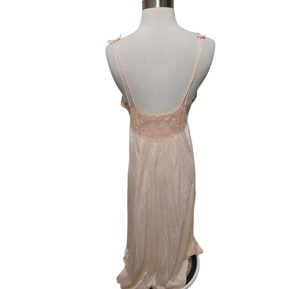 Sexy Vintage Nightgown Size Medium Long Pale Peach Sheer Lace Tom Bezduda Barad - Picture 2 of 10